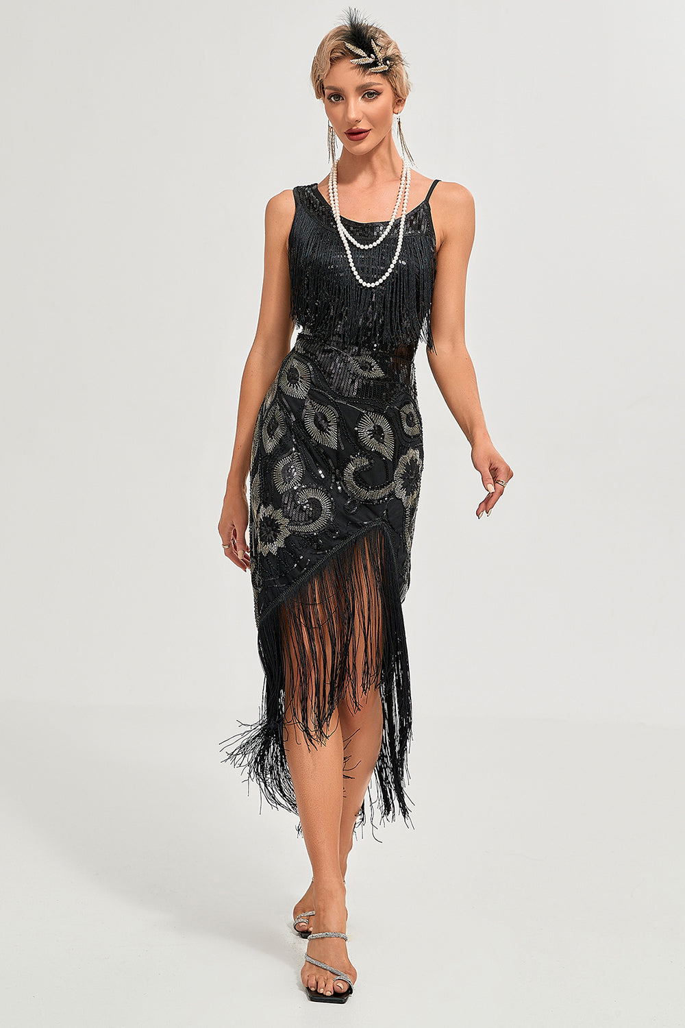 Wedtrend Women Black Gatsby Fringed Flapper Dress Spaghetti Straps 1920s Dress WEDTREND Wedtrend Women Black Gatsby Fringed Flapper Dress Spaghetti Straps 1920s Dress WEDTREND