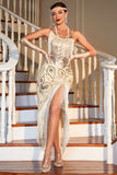 Champagne Spaghetti Straps Gatsby Fringed Flapper Party Dress