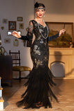 Sheath V Neck Dark Green Sequins Long Party Dress with Fringes