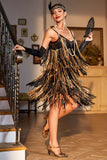 Spaghetti Straps Black Golden Gatsby Dress with Fringes