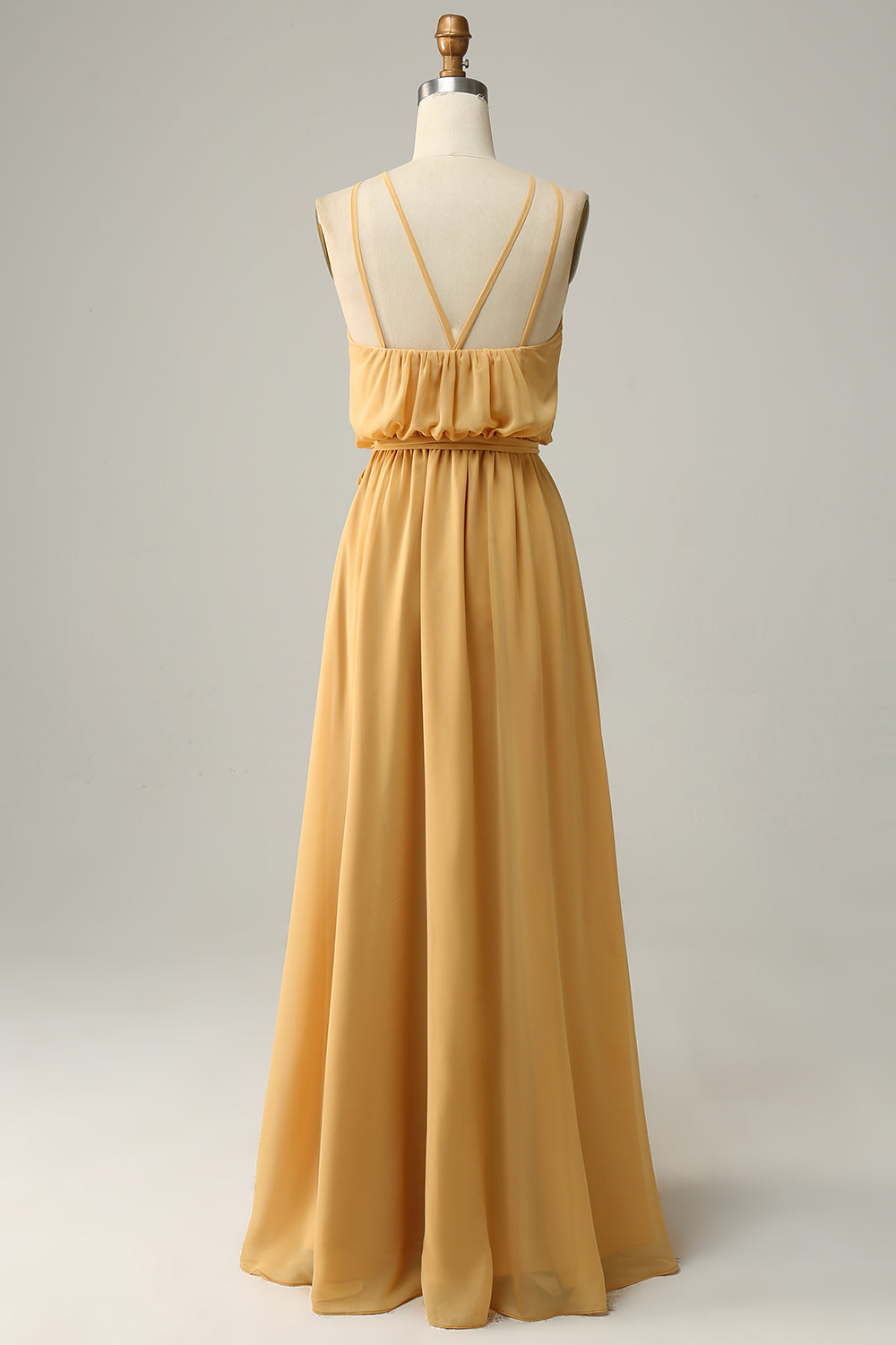 Yellow A Line Halter Long Bridesmaid Dress with Bowknot