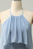 Blue A Line Halter 100D Chiffon Bridesmaid Dress with Ruffles