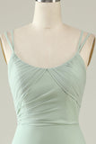 Sage Green Mermaid Draped Spaghetti Straps Chiffon Bridesmaid Dress