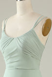 Sage Green Mermaid Draped Spaghetti Straps Chiffon Bridesmaid Dress