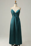 Dark Green A Line Spaghetti Straps Plus Size Bridesmaid Dress with Open Back