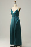 Dark Green A Line Spaghetti Straps Plus Size Bridesmaid Dress with Open Back