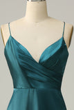 Dark Green A Line Spaghetti Straps Plus Size Bridesmaid Dress with Open Back