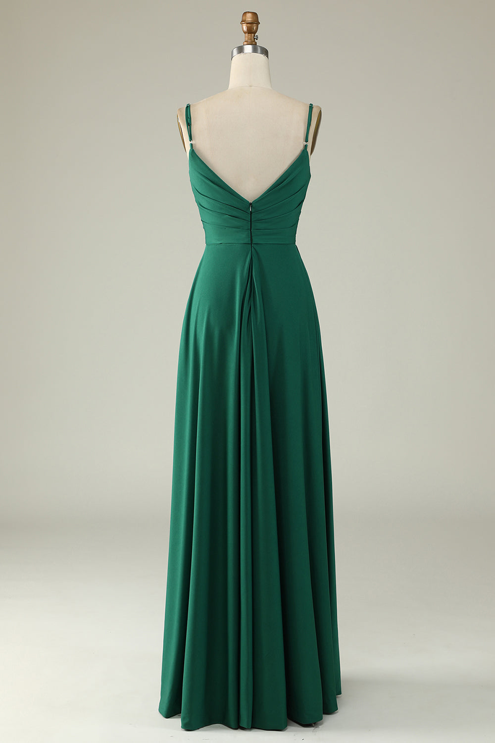 Dark Green A Line Spaghetti Straps Wedding Party Dress with Slit