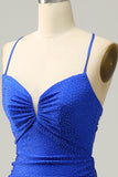 Royal Blue Mermaid Spaghetti Straps Long Prom Dress with Beading