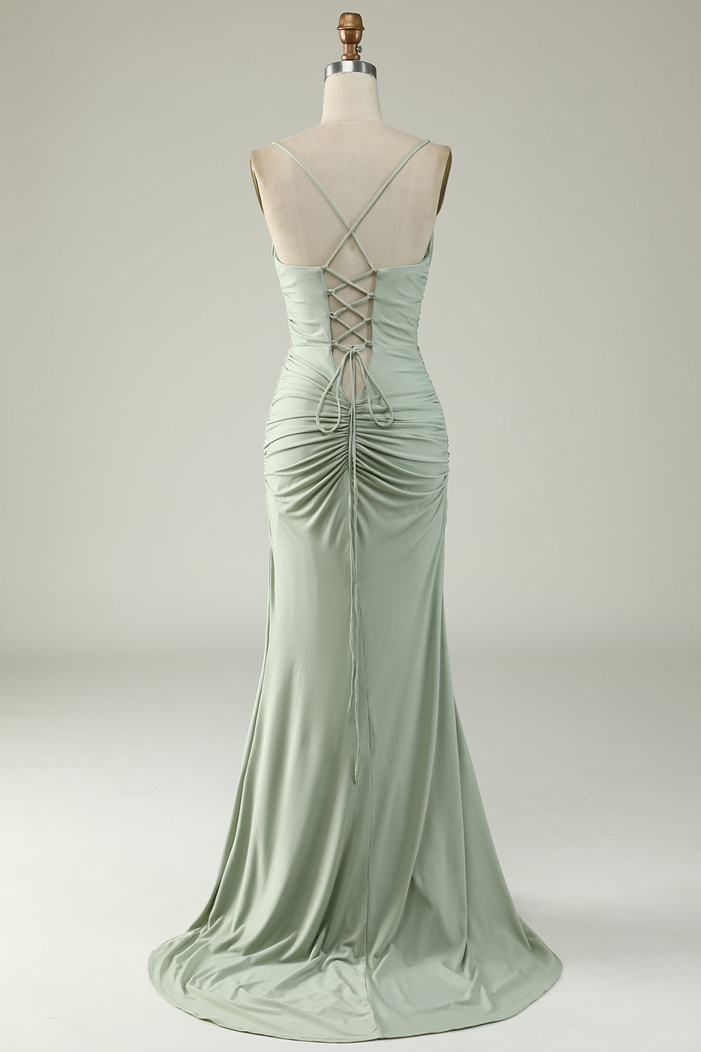 Light Green Mermaid Spaghetti Straps Plus Size Prom Dress with Criss Cross Back