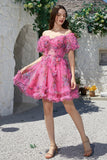 Stylish Dusty Rose A Line Off the Shoulder Tulle Short Homecoming Dress