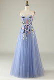 Lavender A Line Sweetheart Tulle Long Prom Dress with Appliques