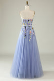 Lavender A Line Sweetheart Tulle Long Prom Dress with Appliques
