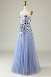 Lavender A Line Sweetheart Tulle Long Prom Dress with Appliques