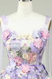 Purple A Line Spaghetti Straps Corset Homecoming Dress with 3D Flowers