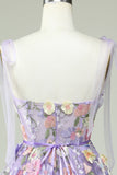 Purple A Line Spaghetti Straps Corset Homecoming Dress with 3D Flowers