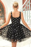 Black A Line V Neck Tulle Homecoming Dress with Stars