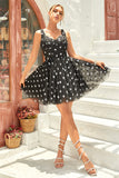 Black A Line V Neck Tulle Homecoming Dress with Stars