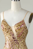 Bling Golden Mermaid Sequins Long Prom Dress with Split Front