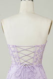 Bodycon Sweetheart Purple Corset Homecoming Dress with Appliques