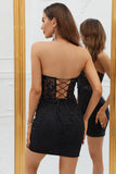 Black Sweetheart Corset Lace Tight Short Homecoming Dress