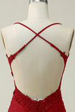 Dark Red Sheath Spaghetti Straps Short Homecoming Dress with Appliques