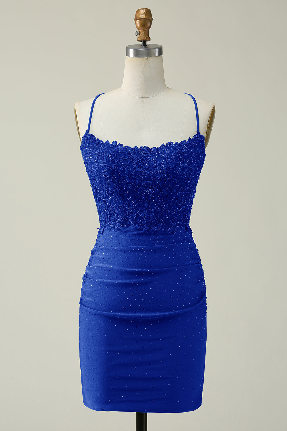 Royal Blue Sheath Spaghetti Straps Short Homecoming Dress with Appliques