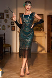 Dark Green Beaded Fringed Flapper Holiday Party Dress