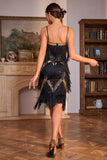 Spaghetti Straps Champagne Sequins Party Dress with Fringes