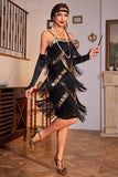 Spaghetti Straps Black Sequins Party Dress with Fringes