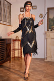 Spaghetti Straps Black Sequins Party Dress with Fringes