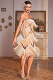 Spaghetti Straps Champagne Sequins Party Dress with Fringes