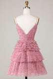 Blush Cute A Line Spaghetti Straps Short Homecoming Dress with Ruffles