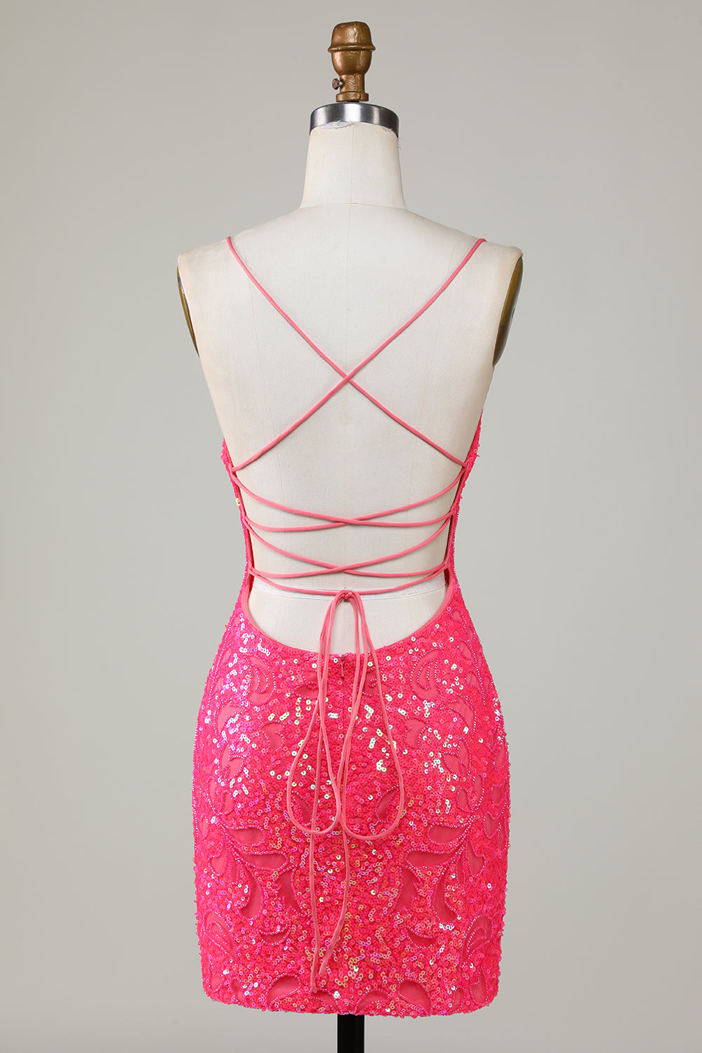 hot pink sparkly homecoming dress Wedtrend Women Sparkly Fuchsia Beaded Tight Short Homecoming Dress Spaghetti Straps Backless Cocktail Dress, Fuchsia / US12