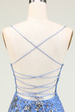 Sparkly Sheath Grey Blue Sequins Short Homecoming Dress with Criss Cross Back