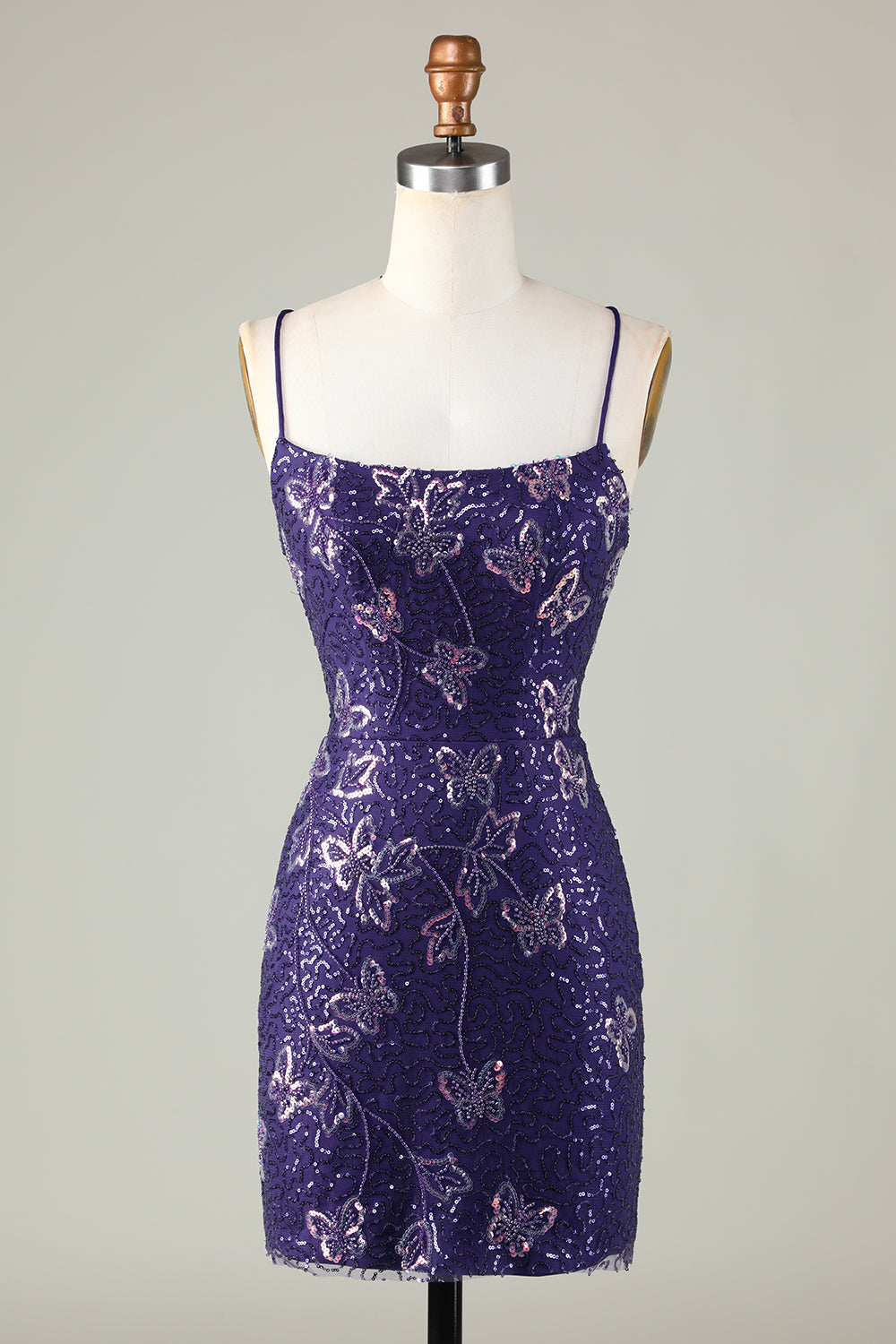 Wedtrend Women Dark Purple Short Homecoming Dress Sparkly Sheath Spaghetti Straps Cocktail Dress with Criss Cross Back WEDTREND Wedtrend Women Dark Purple Short Homecoming Dress Sparkly Sheath Spaghetti Straps Cocktail Dress with Criss Cross Back WEDTREND