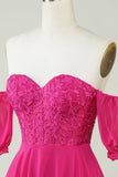 Fuchsia  A-Line CorsetChiffon Short Homecoming Dress with Lace