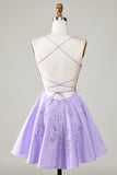 Purple Corset A-Line Satin Short Homecoming Dress with Lace