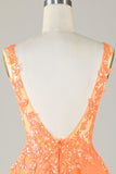 Glitter Orange A Line V Neck Sequins Short Homecoming Dress