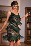 Dark Green Spaghetti Straps Glitter Flapper Gatsby Party Dress with Fringes