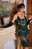 Dark Green Spaghetti Straps Glitter Flapper Gatsby Party Dress with Fringes