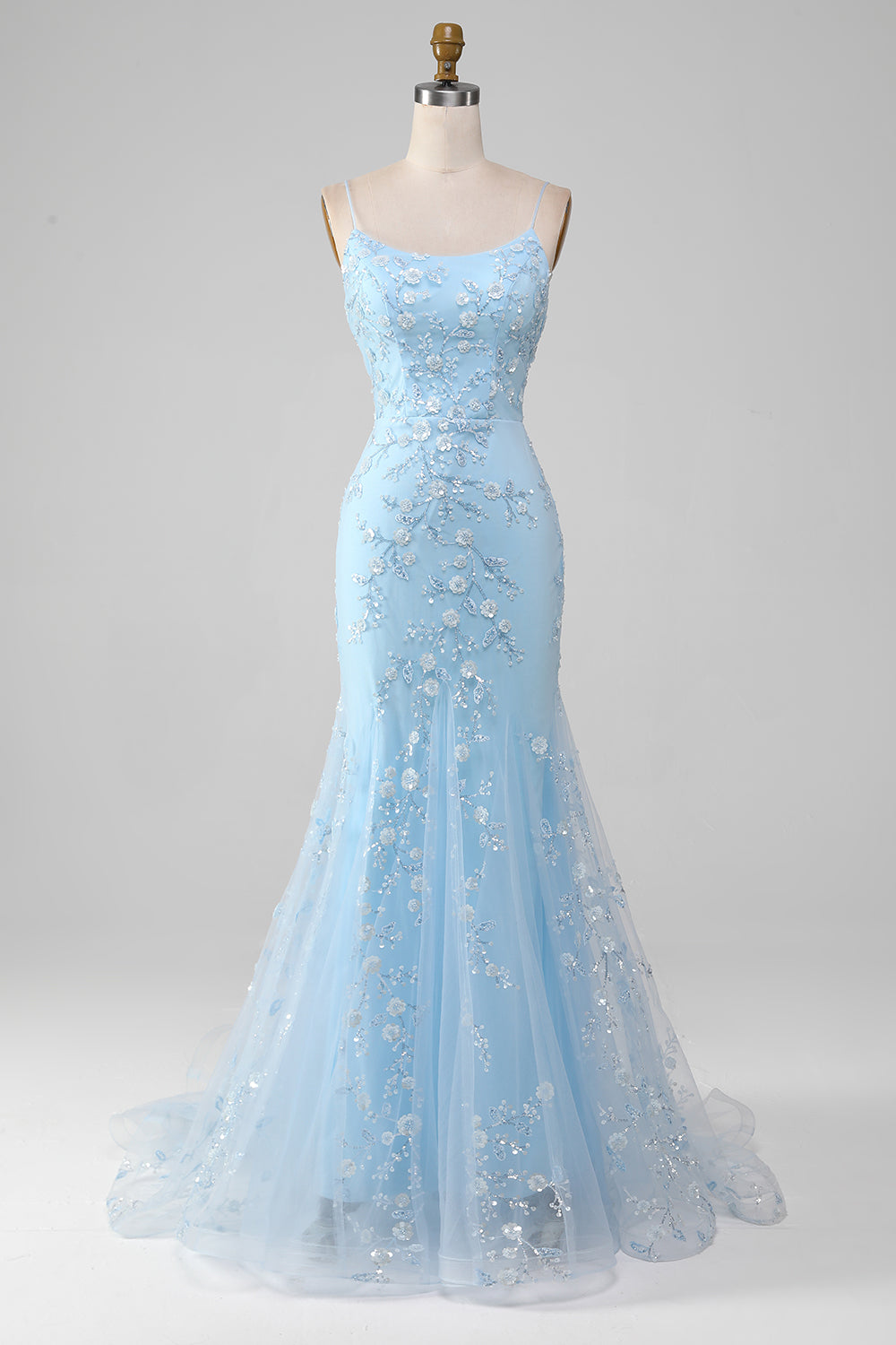 Wedtrend Women Sparkly Light Blue Beaded Mermaid Long Prom Dress Spaghetti Straps Formal Dress WEDTREND Wedtrend Women Sparkly Light Blue Beaded Mermaid Long Prom Dress Spaghetti Straps Formal Dress WEDTREND