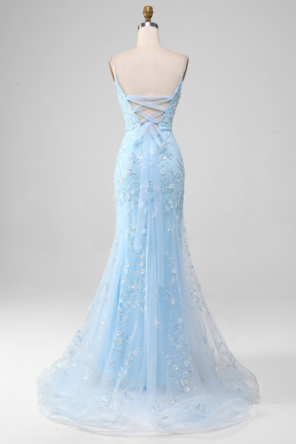 Wedtrend Women Sparkly Light Blue Beaded Mermaid Long Prom Dress Spaghetti Straps Formal Dress WEDTREND Wedtrend Women Sparkly Light Blue Beaded Mermaid Long Prom Dress Spaghetti Straps Formal Dress WEDTREND