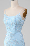 Sparkly Light Blue Mermaid Beaded Long Prom Dress With Appliques