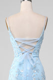 Sparkly Light Blue Mermaid Beaded Long Prom Dress With Appliques