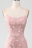 Blush Mermaid Spaghetti Straps Long Prom Dress with Appliques