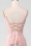Blush Mermaid Spaghetti Straps Long Prom Dress with Appliques