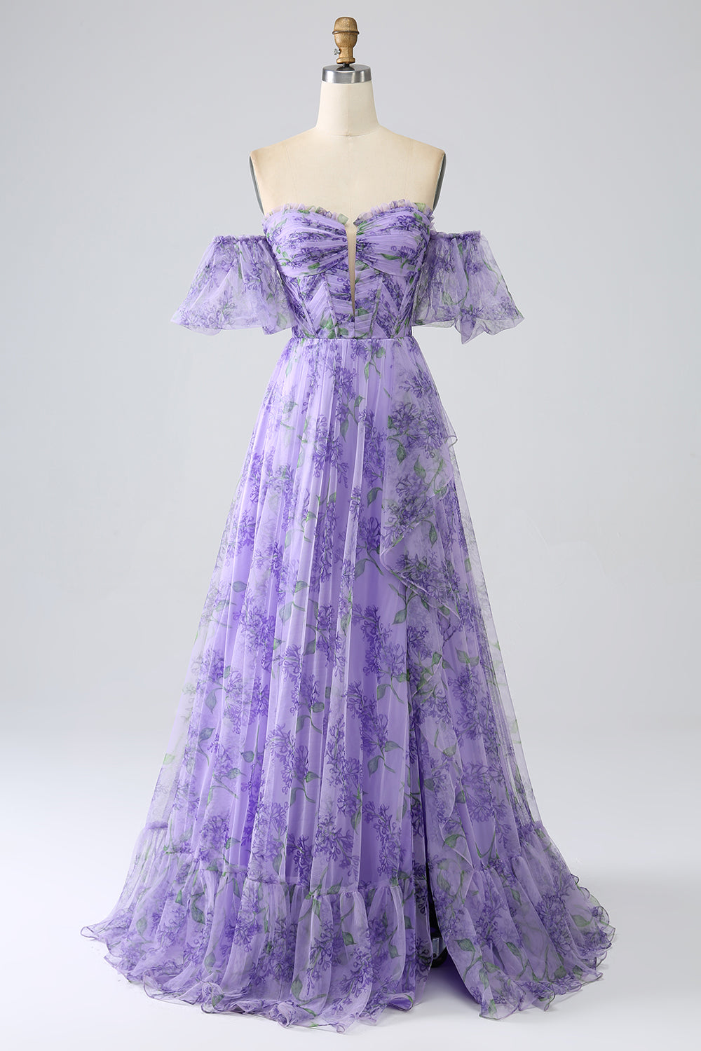 Wedtrend Women Lavender Prom Dress A Line Off the Shoulder Printed Evening Dress with Removable Sleeves WEDTREND Wedtrend Women Lavender Prom Dress A Line Off the Shoulder Printed Evening Dress with Removable Sleeves WEDTREND