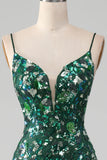 Dark Green Mermaid Lace-Up Back Prom Dress with Butterflies Appliques