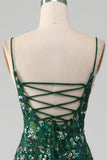 Dark Green Mermaid Lace-Up Back Prom Dress with Butterflies Appliques